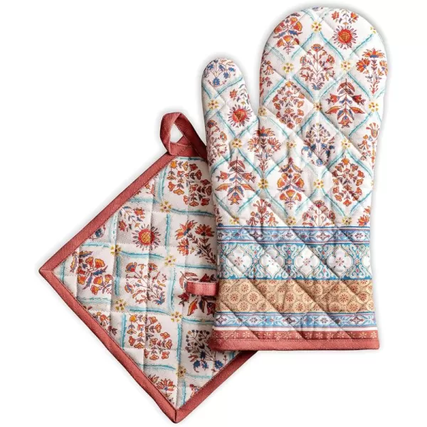 imageMaison d Hermine Oven Mitts  Pot Holders 100 Cotton Heat Resistant Oven Mitt 75quotx13quot ampamp Pot Holder 8quotx8quot Cooking BBQ Baking Grilling Fruit DHiver ThanksgivingChristmas13  Romane