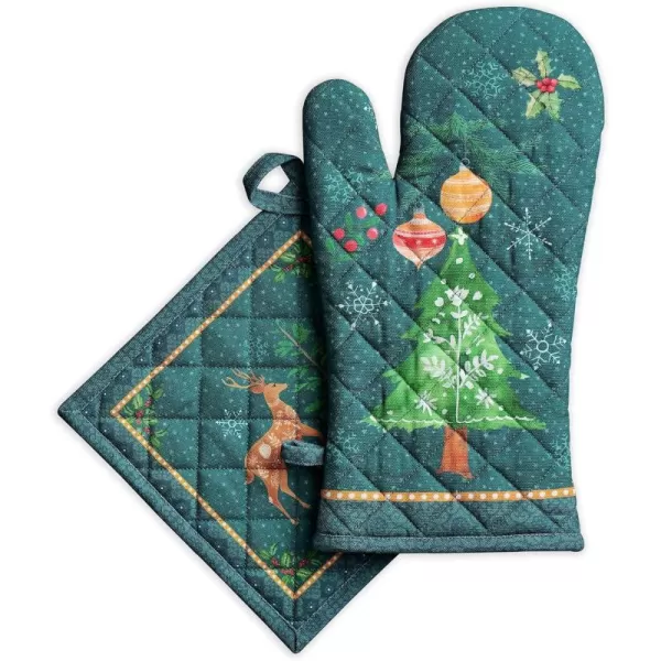 imageMaison d Hermine Oven Mitts  Pot Holders 100 Cotton Heat Resistant Oven Mitt 75quotx13quot ampamp Pot Holder 8quotx8quot Cooking BBQ Baking Grilling Fruit DHiver ThanksgivingChristmas45  Hygge Christmas