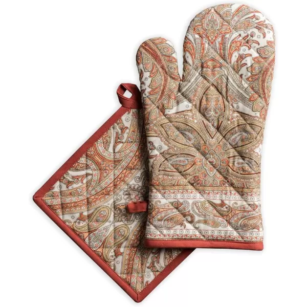 imageMaison d Hermine Oven Mitts  Pot Holders 100 Cotton Heat Resistant Oven Mitt 75quotx13quot ampamp Pot Holder 8quotx8quot Cooking BBQ Baking Grilling Fruit DHiver ThanksgivingChristmas4  Kashmir Paisley