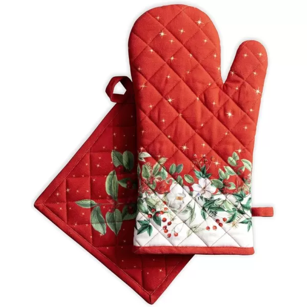 imageMaison d Hermine Oven Mitts  Pot Holders 100 Cotton Heat Resistant Oven Mitt 75quotx13quot ampamp Pot Holder 8quotx8quot Cooking BBQ Baking Grilling Fruit DHiver ThanksgivingChristmas22  Noel