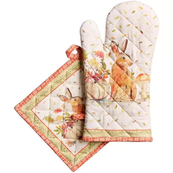 imageMaison d Hermine Oven Mitts  Pot Holders 100 Cotton Heat Resistant Oven Mitt 75quotx13quot ampamp Pot Holder 8quotx8quot Cooking BBQ Baking Grilling Fruit DHiver ThanksgivingChristmas46  Pumpkin Passion