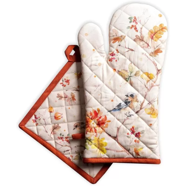 imageMaison d Hermine Oven Mitts  Pot Holders 100 Cotton Heat Resistant Oven Mitt 75quotx13quot ampamp Pot Holder 8quotx8quot Cooking BBQ Baking Grilling Fruit DHiver ThanksgivingChristmas18  Kelim  Prairie