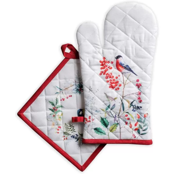 imageMaison d Hermine Oven Mitts  Pot Holders 100 Cotton Heat Resistant Oven Mitt 75quotx13quot ampamp Pot Holder 8quotx8quot Cooking BBQ Baking Grilling Fruit DHiver ThanksgivingChristmas44  Morzine