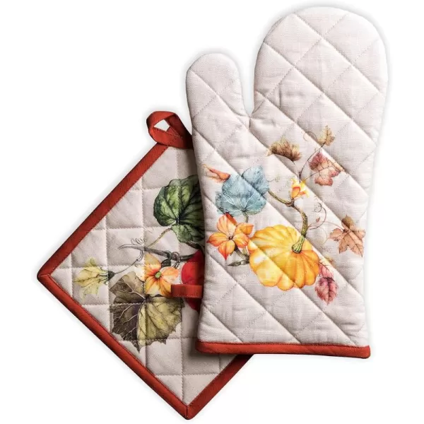 imageMaison d Hermine Oven Mitts  Pot Holders 100 Cotton Heat Resistant Oven Mitt 75quotx13quot ampamp Pot Holder 8quotx8quot Cooking BBQ Baking Grilling Fruit DHiver ThanksgivingChristmas28  Potiron