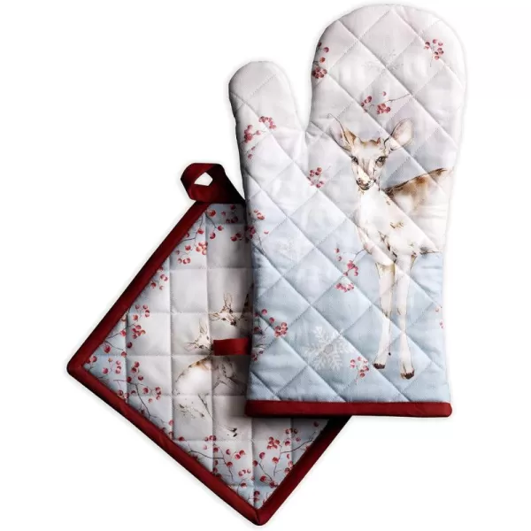 imageMaison d Hermine Oven Mitts  Pot Holders 100 Cotton Heat Resistant Oven Mitt 75quotx13quot ampamp Pot Holder 8quotx8quot Cooking BBQ Baking Grilling Fruit DHiver ThanksgivingChristmas33  Fairytale Forest