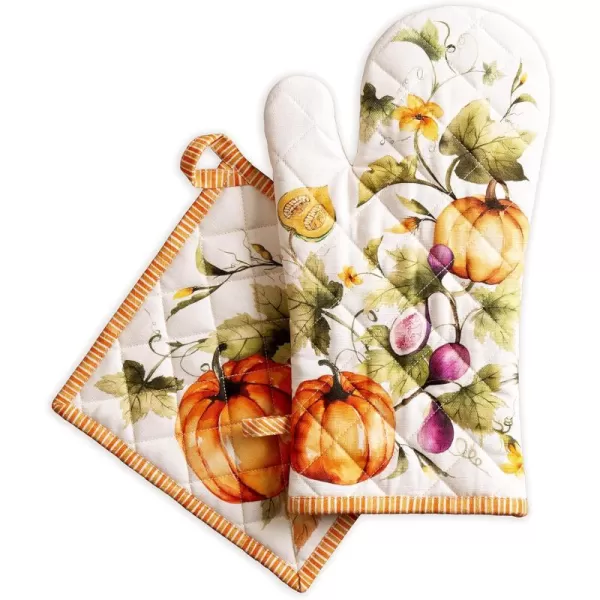 imageMaison d Hermine Oven Mitts  Pot Holders 100 Cotton Heat Resistant Oven Mitt 75quotx13quot ampamp Pot Holder 8quotx8quot Cooking BBQ Baking Grilling Fruit DHiver ThanksgivingChristmas17  Pumpkin Garden  Cloudy Cream