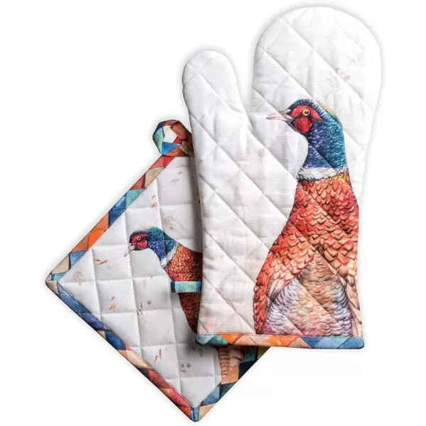 imageMaison d Hermine Oven Mitts  Pot Holders 100 Cotton Heat Resistant Oven Mitt 75quotx13quot ampamp Pot Holder 8quotx8quot Cooking BBQ Baking Grilling Fruit DHiver ThanksgivingChristmas24  Faisan Dautomne