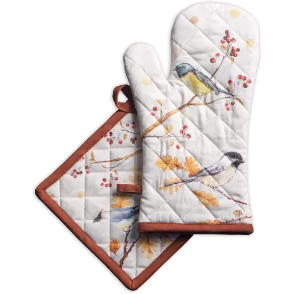 imageMaison d Hermine Oven Mitts  Pot Holders 100 Cotton Heat Resistant Oven Mitt 75quotx13quot ampamp Pot Holder 8quotx8quot Cooking BBQ Baking Grilling Fruit DHiver ThanksgivingChristmas37  Oak Leaves