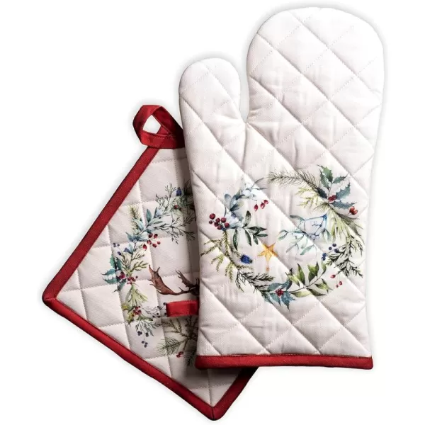 imageMaison d Hermine Oven Mitts  Pot Holders 100 Cotton Heat Resistant Oven Mitt 75quotx13quot ampamp Pot Holder 8quotx8quot Cooking BBQ Baking Grilling Fruit DHiver ThanksgivingChristmas27  Holly Time