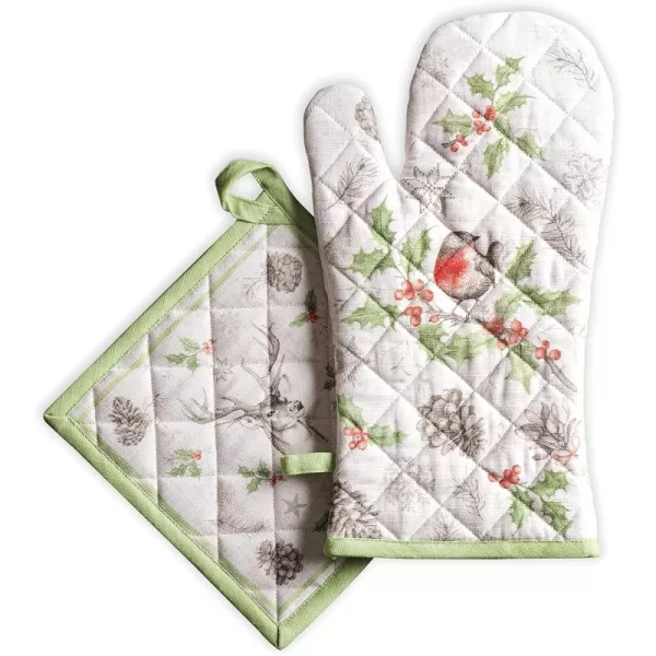 imageMaison d Hermine Oven Mitts  Pot Holders 100 Cotton Heat Resistant Oven Mitt 75quotx13quot ampamp Pot Holder 8quotx8quot Cooking BBQ Baking Grilling Fruit DHiver ThanksgivingChristmas31  Christmas Dew