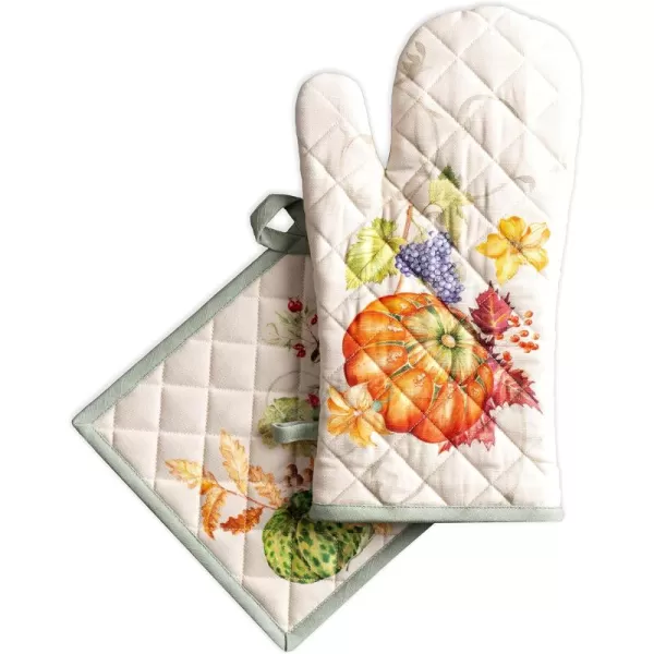 imageMaison d Hermine Oven Mitts  Pot Holders 100 Cotton Heat Resistant Oven Mitt 75quotx13quot ampamp Pot Holder 8quotx8quot Cooking BBQ Baking Grilling Fruit DHiver ThanksgivingChristmas40  Lumina