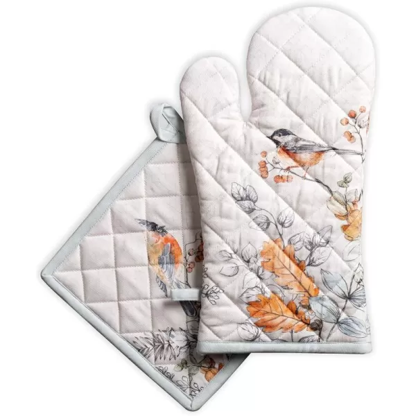 imageMaison d Hermine Oven Mitts  Pot Holders 100 Cotton Heat Resistant Oven Mitt 75quotx13quot ampamp Pot Holder 8quotx8quot Cooking BBQ Baking Grilling Fruit DHiver ThanksgivingChristmas38  Whitish Shabby Chique