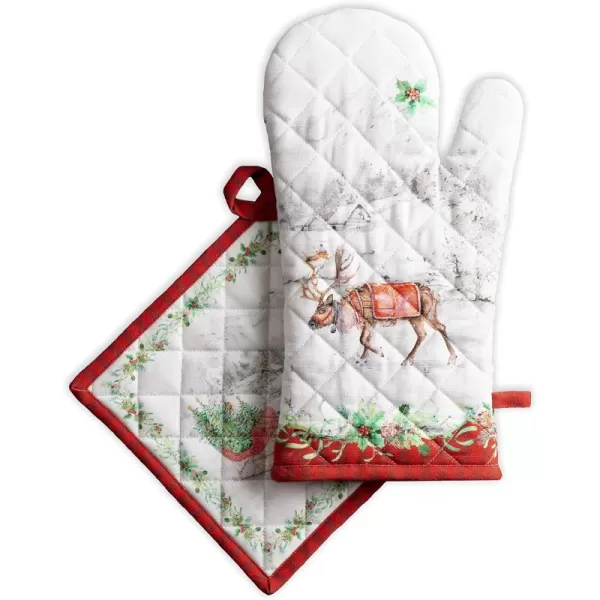 imageMaison d Hermine Oven Mitts  Pot Holders 100 Cotton Heat Resistant Oven Mitt 75quotx13quot ampamp Pot Holder 8quotx8quot Cooking BBQ Baking Grilling Fruit DHiver ThanksgivingChristmas26  Christmas Tradition