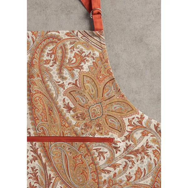 imageCotton Apron with Center Pocket Kitchen Unisex Cloth Apron 1 Piece with Long Ties for Painting Cooking Baking Restaurant06  Kashmir Paisley