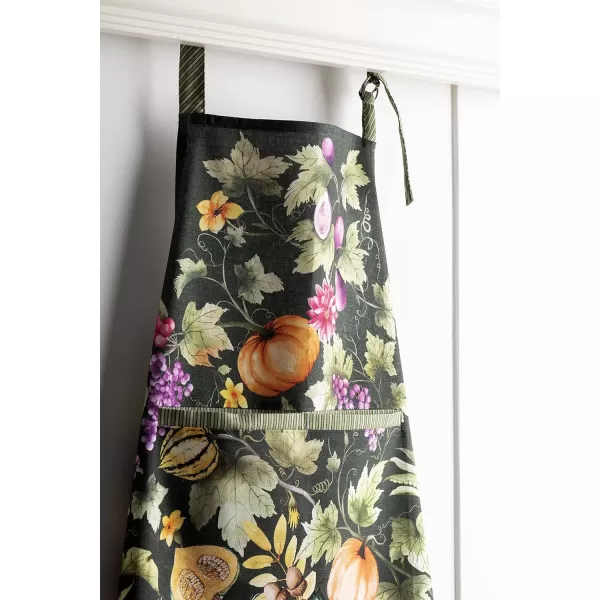 imageCotton Apron with Center Pocket Kitchen Unisex Cloth Apron 1 Piece with Long Ties for Painting Cooking Baking Restaurant08  Pumpkin Garden  Dark Green