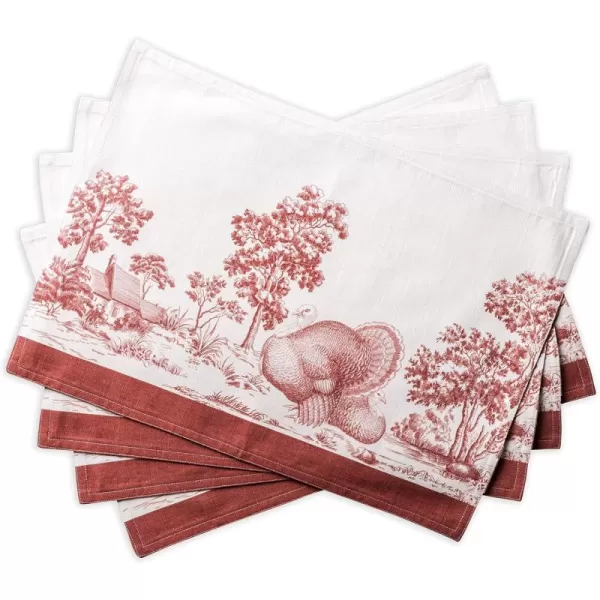 imageMaison d Hermine Cloth Placemats Set of 4 100 Cotton Decorative Washable Table Place Mat Kitchen Wedding Restaurant ampamp Camping Kelim  Prairie  ThanksgivingChristmas22  Holy Jouy  Red