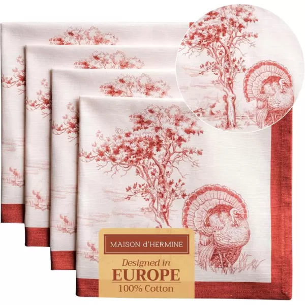 imageMaison d Hermine Napkins 100 Cotton Set of 4 Decorative Napkin Washable Cloth Napkins for Gifts Home Wedding Party ampamp Camping Whitish Shabby Chique  ThanksgivingChristmas 20x2016  Holy Jouy  Red