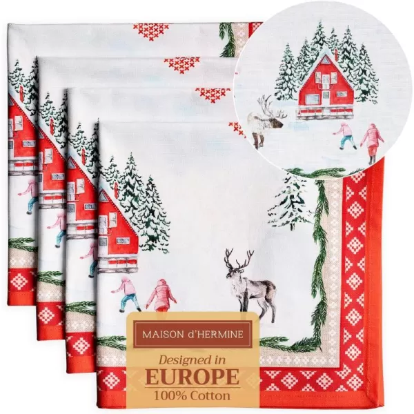 imageMaison d Hermine Napkins 100 Cotton Set of 4 Decorative Napkin Washable Cloth Napkins for Gifts Home Wedding Party ampamp Camping Whitish Shabby Chique  ThanksgivingChristmas 20x2026  Rural Xmas