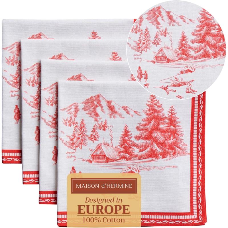 imageMaison d Hermine Napkin 100 Cotton 20 Inch x 20 Inch Set of 4 Dinner Napkins Decorative Cloth Napkin for Gifts Dining Buffet Party ampamp Camping Kelim  Infinity  ThanksgivingChristmas23  Winter Jouy