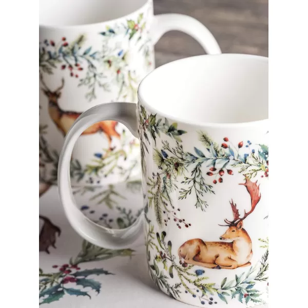 imageMaison d Hermine Coffee Mug with Handles Fine Bone China Mug Pack of Two for Hot Beverages  Coffee Cappuccino Latte Cocoa Perfect Gifts for Mothers Day Dining Buffet Party Holly Time 12 Ounce13  Holly Time