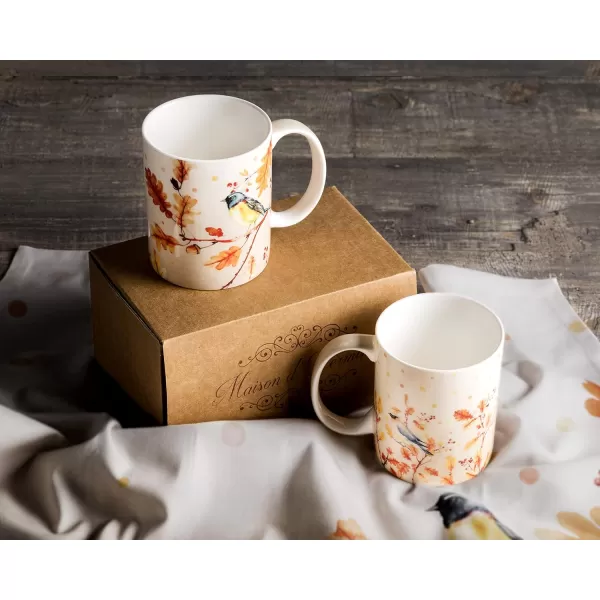 imageMaison d Hermine Coffee Mug with Handles Fine Bone China Mug Pack of Two for Hot Beverages  Coffee Cappuccino Latte Cocoa Perfect Gifts for Mothers Day Dining Buffet Party Holly Time 12 Ounce22  Oak Leaves