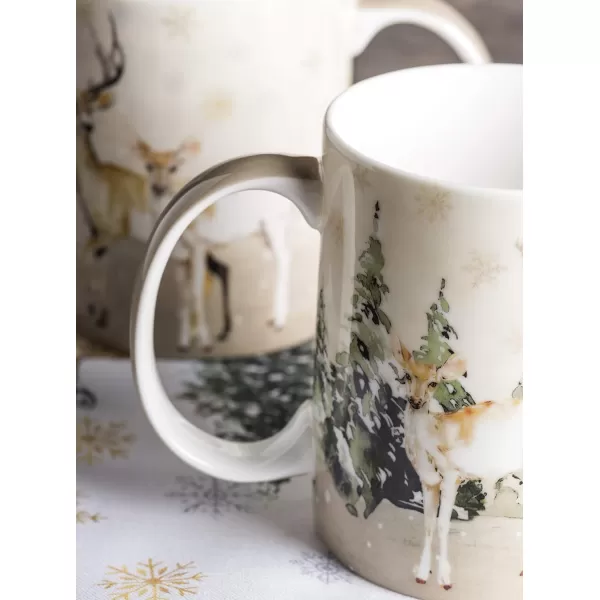 imageMaison d Hermine Coffee Mug with Handles Fine Bone China Mug Pack of Two for Hot Beverages  Coffee Cappuccino Latte Cocoa Perfect Gifts for Mothers Day Dining Buffet Party Holly Time 12 Ounce04  Deer In The Woods