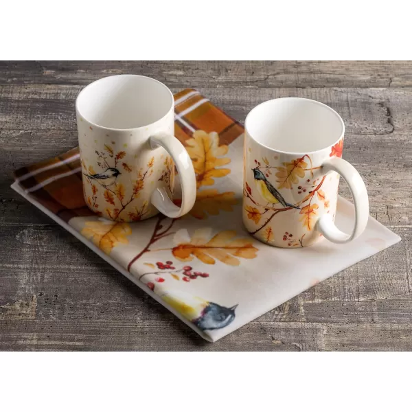 imageMaison d Hermine Coffee Mug with Handles Fine Bone China Mug Pack of Two for Hot Beverages  Coffee Cappuccino Latte Cocoa Perfect Gifts for Mothers Day Dining Buffet Party Holly Time 12 Ounce22  Oak Leaves