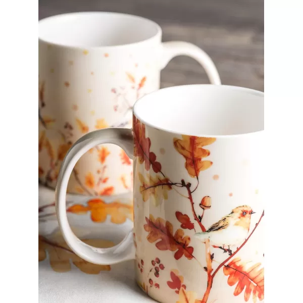 imageMaison d Hermine Coffee Mug with Handles Fine Bone China Mug Pack of Two for Hot Beverages  Coffee Cappuccino Latte Cocoa Perfect Gifts for Mothers Day Dining Buffet Party Holly Time 12 Ounce22  Oak Leaves