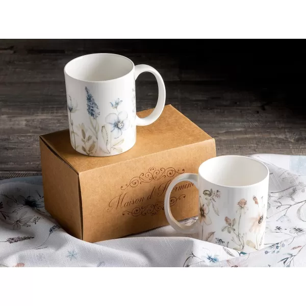 imageMaison d Hermine Coffee Mug with Handles Fine Bone China Mug Pack of Two for Hot Beverages  Coffee Cappuccino Latte Cocoa Perfect Gifts for Mothers Day Dining Buffet Party Holly Time 12 Ounce10  Ice Florals