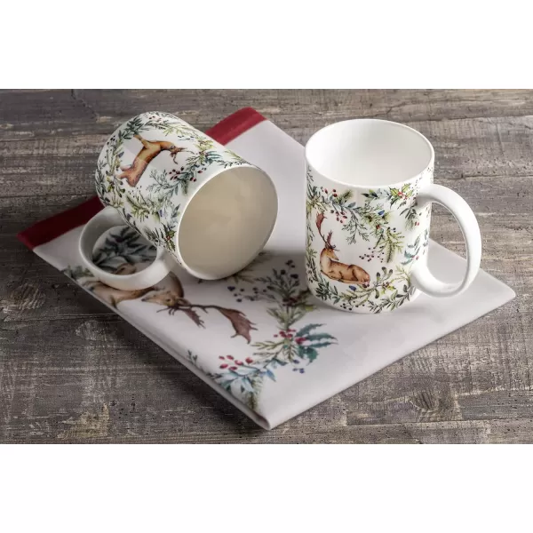 imageMaison d Hermine Coffee Mug with Handles Fine Bone China Mug Pack of Two for Hot Beverages  Coffee Cappuccino Latte Cocoa Perfect Gifts for Mothers Day Dining Buffet Party Holly Time 12 Ounce13  Holly Time