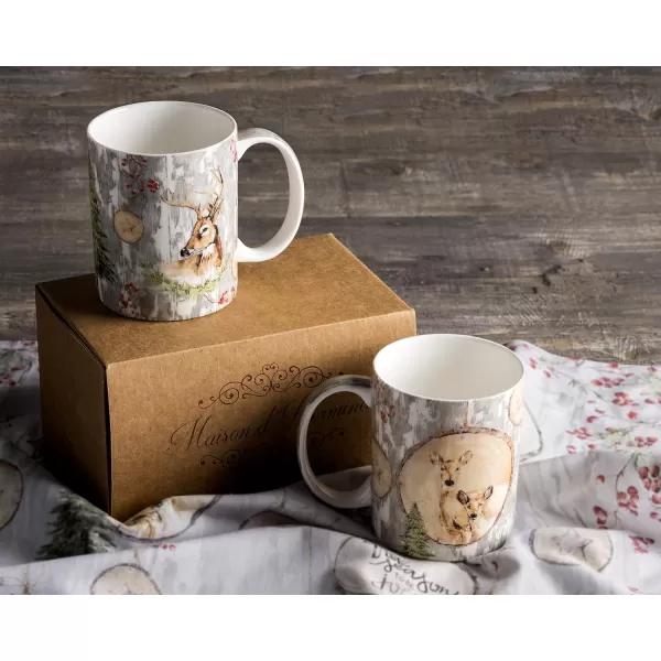 imageMaison d Hermine Coffee Mug with Handles Fine Bone China Mug Pack of Two for Hot Beverages  Coffee Cappuccino Latte Cocoa Perfect Gifts for Mothers Day Dining Buffet Party Holly Time 12 Ounce27  Mountain Life