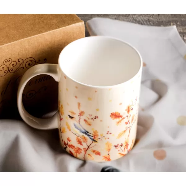 imageMaison d Hermine Coffee Mug with Handles Fine Bone China Mug Pack of Two for Hot Beverages  Coffee Cappuccino Latte Cocoa Perfect Gifts for Mothers Day Dining Buffet Party Holly Time 12 Ounce22  Oak Leaves