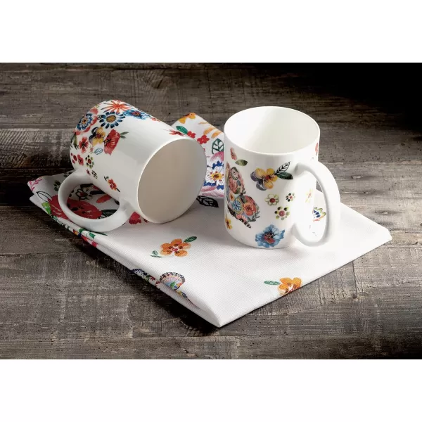imageMaison d Hermine Coffee Mug with Handles Fine Bone China Mug Pack of Two for Hot Beverages  Coffee Cappuccino Latte Cocoa Perfect Gifts for Mothers Day Dining Buffet Party Holly Time 12 Ounce16  Happy Florals  High Summer  High Summer