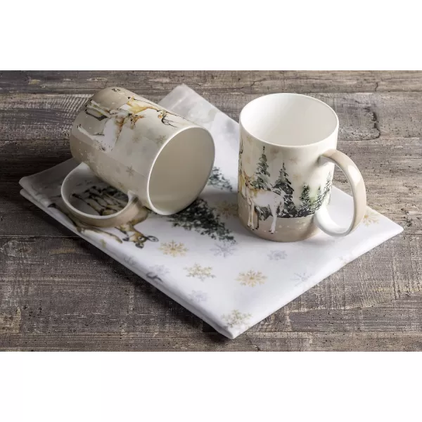 imageMaison d Hermine Coffee Mug with Handles Fine Bone China Mug Pack of Two for Hot Beverages  Coffee Cappuccino Latte Cocoa Perfect Gifts for Mothers Day Dining Buffet Party Holly Time 12 Ounce04  Deer In The Woods