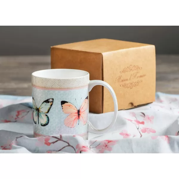 imageMaison d Hermine Mug with Handles Fine Bone China Coffee Mug Pack of One for Hot Beverages  Coffee Cappuccino Cocoa Perfect for Wife Girlfriend Colmar  Blue 15 Oz21  Blossoms In Spring  Butterfly