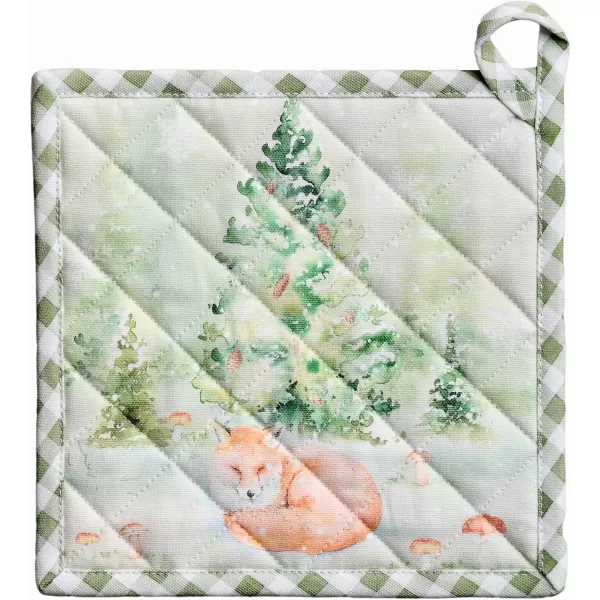 imageMaison d Hermine Pot Holder 100 Cotton Heat Resistant Set of 2 Potholders 8 Inch x 8 Inch Hot Pads with Loop for Gifts BBQ Cooking Grilling Microwave Winter Mornings  ThanksgivingChristmasWinter Mornings