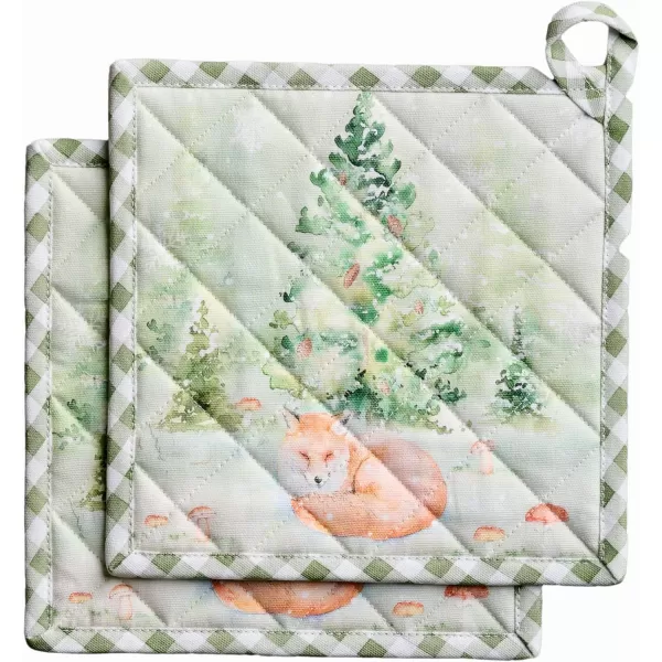 imageMaison d Hermine Pot Holder 100 Cotton Heat Resistant Set of 2 Potholders 8 Inch x 8 Inch Hot Pads with Loop for Gifts BBQ Cooking Grilling Microwave Winter Mornings  ThanksgivingChristmasWinter Mornings