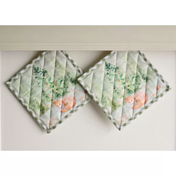 imageMaison d Hermine Pot Holder 100 Cotton Heat Resistant Set of 2 Potholders 8 Inch x 8 Inch Hot Pads with Loop for Gifts BBQ Cooking Grilling Microwave Winter Mornings  ThanksgivingChristmasWinter Mornings