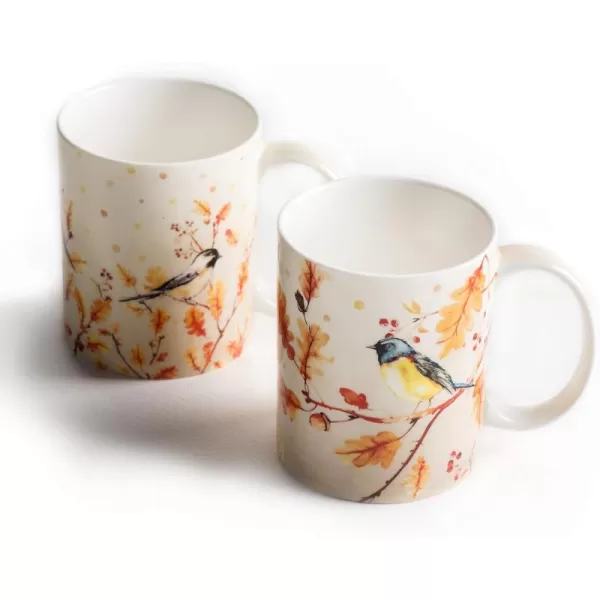 imageMaison d Hermine Coffee Mug with Handles Fine Bone China Mug Pack of Two for Hot Beverages  Coffee Cappuccino Latte Cocoa Perfect Gifts for Mothers Day Dining Buffet Party Holly Time 12 Ounce22  Oak Leaves