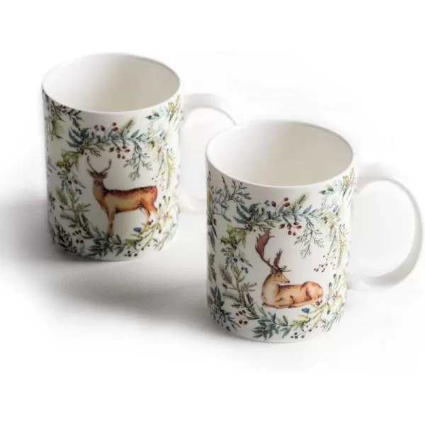 imageMaison d Hermine Coffee Mug with Handles Fine Bone China Mug Pack of Two for Hot Beverages  Coffee Cappuccino Latte Cocoa Perfect Gifts for Mothers Day Dining Buffet Party Holly Time 12 Ounce13  Holly Time