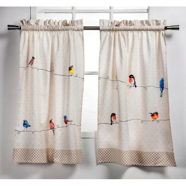 imageMaison d Hermine 100 Cotton Curtain Colmar Set of 3 Window Curtains for Caf Bedrooms Home with a Rod Pocket and Loop for Easy Hanging 2 Tiers 28quotx36quot and 1 Valance 56quotx18quot4  Birdies on Wire