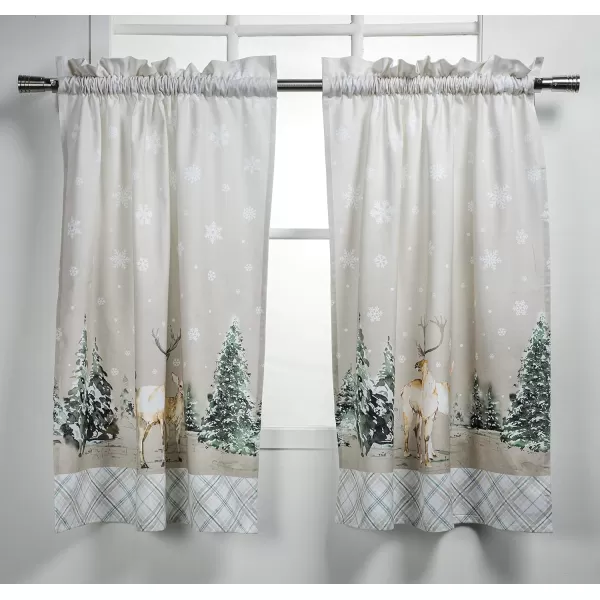 imageMaison d Hermine 100 Cotton Curtain Colmar Set of 3 Window Curtains for Caf Bedrooms Home with a Rod Pocket and Loop for Easy Hanging 2 Tiers 28quotx36quot and 1 Valance 56quotx18quot11  Deer in the Woods