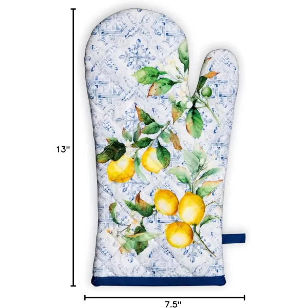 imageMaison d Hermine Cooking Gloves 100 Cotton Heat Resistant 7 Inch x 13 Inch Oven Mitt with Loop Handling Hot Pans BBQ Cooking Grilling Microwave Limoncello  SpringSummerCitrus