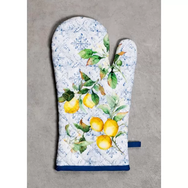 imageMaison d Hermine Cooking Gloves 100 Cotton Heat Resistant 7 Inch x 13 Inch Oven Mitt with Loop Handling Hot Pans BBQ Cooking Grilling Microwave Limoncello  SpringSummerCitrus