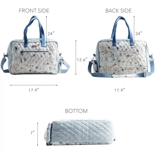 imageMaison d Hermine Weekend Bag Cotton Quilted Duffel Overnight Luggage Weekender Gym Bag for Gifts Travel Men Women Business Travellers Family Trip Bonobo  Blue26  Ice Florals
