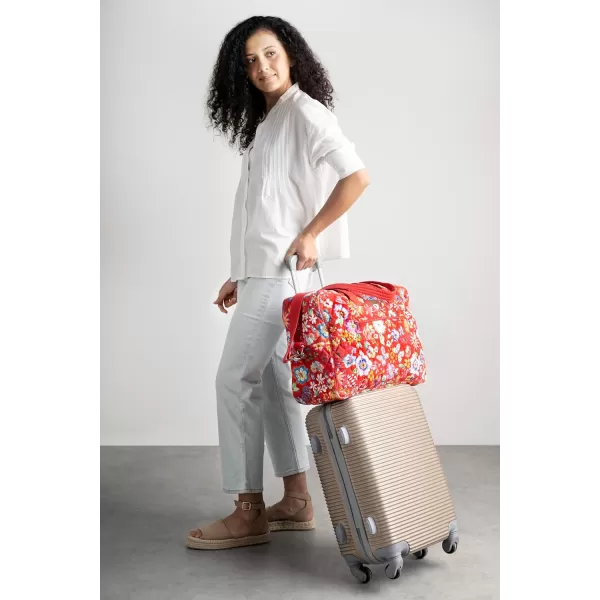 imageMaison d Hermine Weekend Bag Cotton Quilted Duffel Overnight Luggage Weekender Gym Bag for Gifts Travel Men Women Business Travellers Family Trip Bonobo  Blue38  Happy Florals  Red