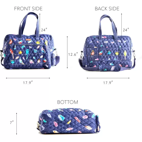 imageMaison d Hermine Weekend Bag Cotton Quilted Duffel Overnight Luggage Weekender Gym Bag for Gifts Travel Men Women Business Travellers Family Trip Bonobo  Blue30  Birdies on Wire