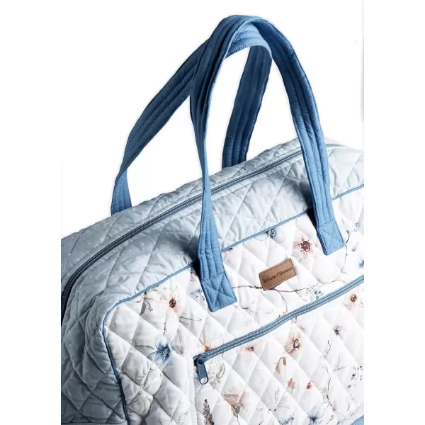 imageMaison d Hermine Weekend Bag Cotton Quilted Duffel Overnight Luggage Weekender Gym Bag for Gifts Travel Men Women Business Travellers Family Trip Bonobo  Blue26  Ice Florals
