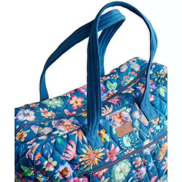 imageMaison d Hermine Weekend Bag Cotton Quilted Duffel Overnight Luggage Weekender Gym Bag for Gifts Travel Men Women Business Travellers Family Trip Bonobo  Blue36  Happy Florals  Blue