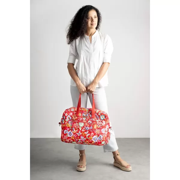 imageMaison d Hermine Weekend Bag Cotton Quilted Duffel Overnight Luggage Weekender Gym Bag for Gifts Travel Men Women Business Travellers Family Trip Bonobo  Blue38  Happy Florals  Red